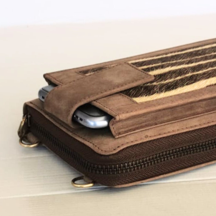 Bolso Cruzado de Cuero para Móvil (Marrón y Cebra)