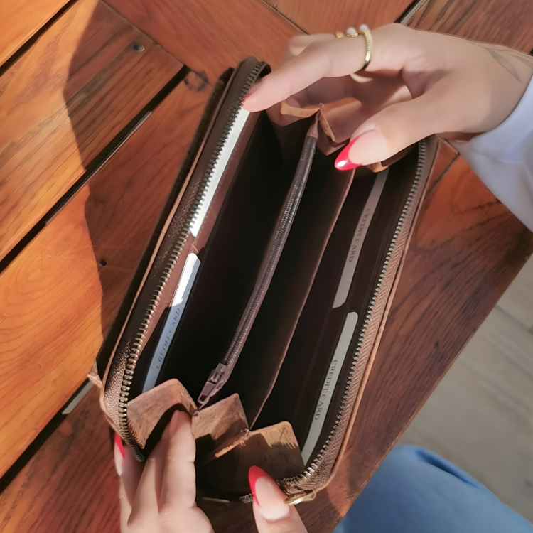 Bolso Cruzado de Cuero para Móvil (Marrón y Cebra)